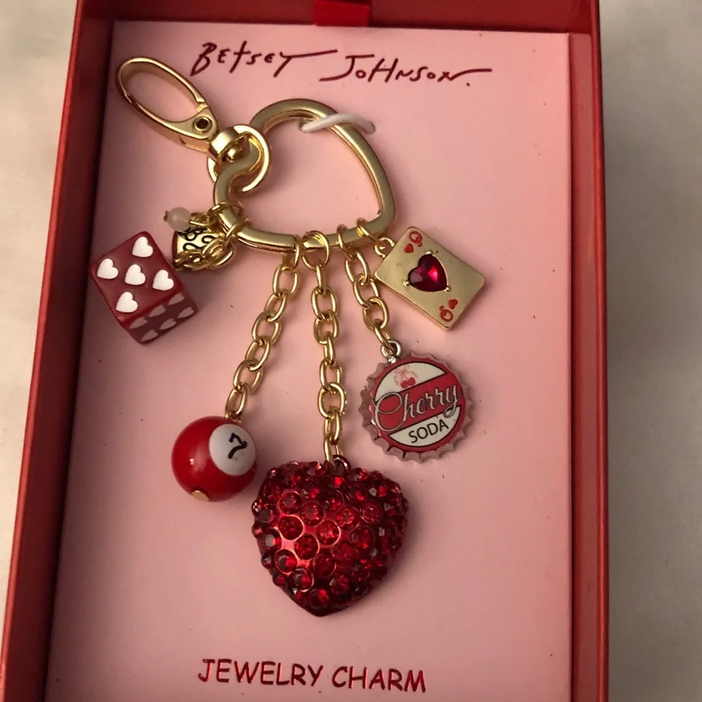 Betsey Johnson Red and Gold Charm Keychain